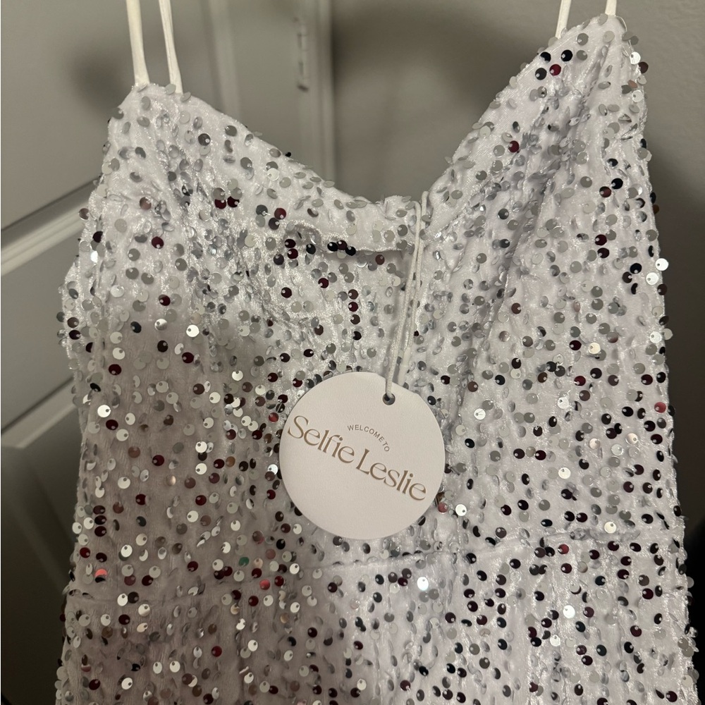 Selfie Leslie White Sequin Mini Dress - Picture 3 of 4